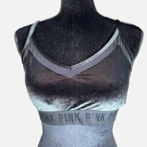 Victoria’s Secret PINK Velvet Ultimate Lightly Lined Sports Bra Black Mesh Large